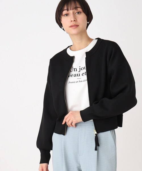 THE SHOP TK (ザ ショップ ティーケー )の「◆【ダブルジップ】スポンディッシュカーデ/洗濯機OK(カーディガン/ボレロ・レディース・アイボリー/ブラック/ピンク系・12/13)」の3枚目の写真