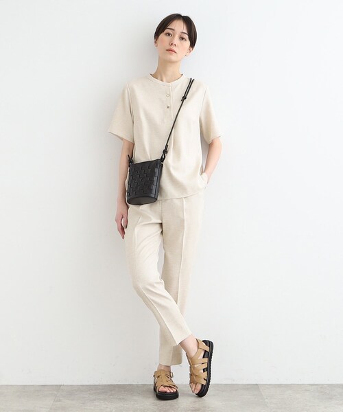 美品　インディヴィ　テーパードパンツ　ブラック　春、夏 春SALE！【日本製／トリアセテート混】テーパードパンツ（パンツ