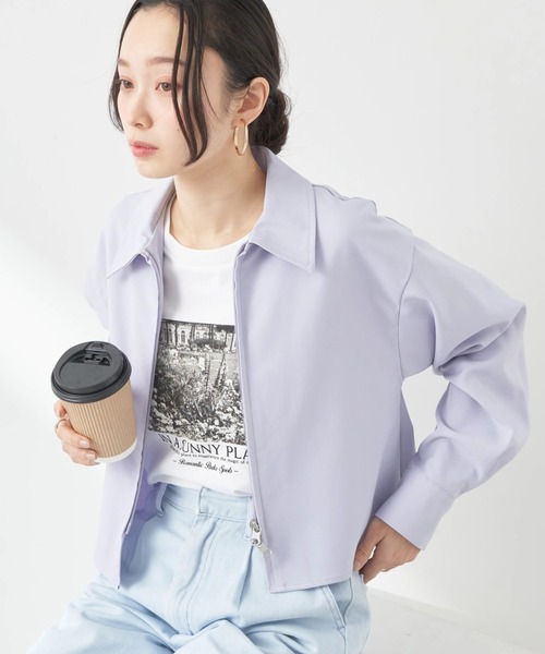earth music&ecology(アースミュージックアンドエコロジー)の「ジップショートシャツ(シャツ/ブラウス・レディース・ライトベージュ/パープル/ライトグレー・FREE)」の1枚目の写真
