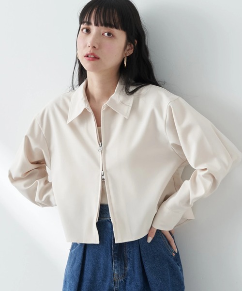 earth music&ecology(アースミュージックアンドエコロジー)の「ジップショートシャツ(シャツ/ブラウス・レディース・ライトベージュ/パープル/ライトグレー・FREE)」の3枚目の写真