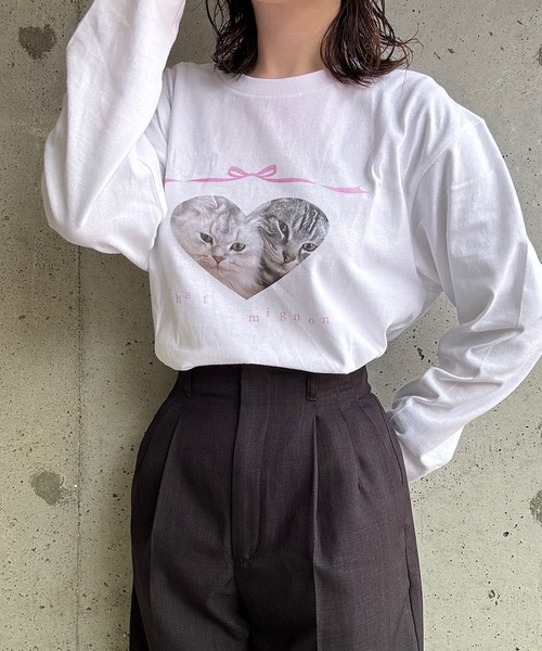 cuorequal(クオレコール)の「CATリボンロングTシャツ(Tシャツ/カットソー・レディース・ホワイト・MEDIUM/LARGE)」の15枚目の写真