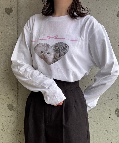 cuorequal(クオレコール)の「CATリボンロングTシャツ(Tシャツ/カットソー・レディース・ホワイト・MEDIUM/LARGE)」の14枚目の写真