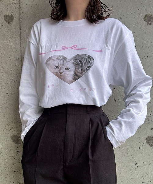 cuorequal(クオレコール)の「CATリボンロングTシャツ(Tシャツ/カットソー・レディース・ホワイト・MEDIUM/LARGE)」の12枚目の写真
