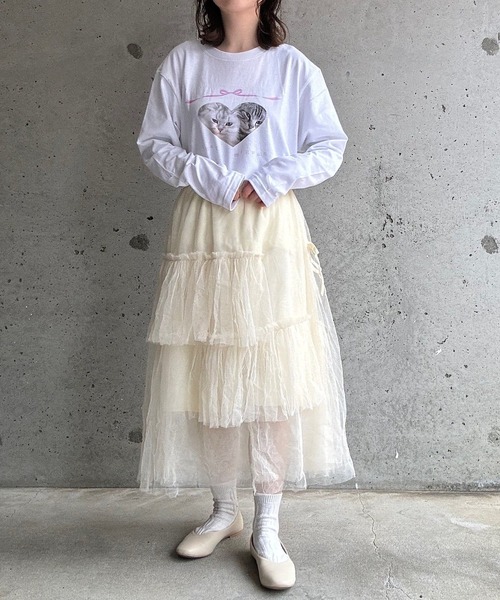 cuorequal(クオレコール)の「CATリボンロングTシャツ(Tシャツ/カットソー・レディース・ホワイト・MEDIUM/LARGE)」の11枚目の写真