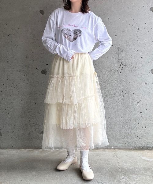 cuorequal(クオレコール)の「CATリボンロングTシャツ(Tシャツ/カットソー・レディース・ホワイト・MEDIUM/LARGE)」の10枚目の写真