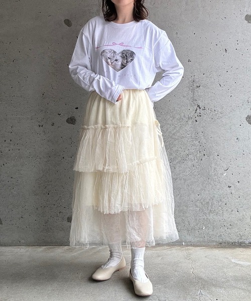 cuorequal(クオレコール)の「CATリボンロングTシャツ(Tシャツ/カットソー・レディース・ホワイト・MEDIUM/LARGE)」の9枚目の写真