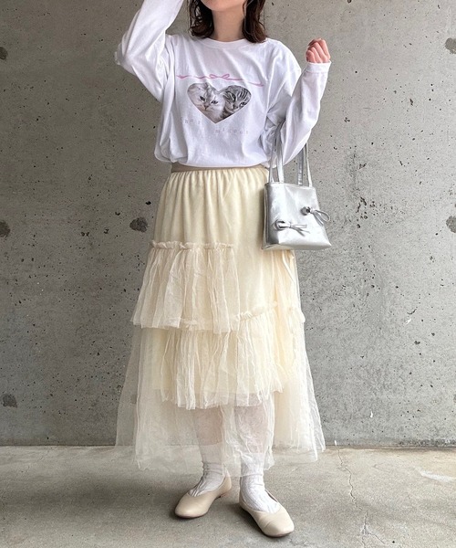 cuorequal(クオレコール)の「CATリボンロングTシャツ(Tシャツ/カットソー・レディース・ホワイト・MEDIUM/LARGE)」の8枚目の写真