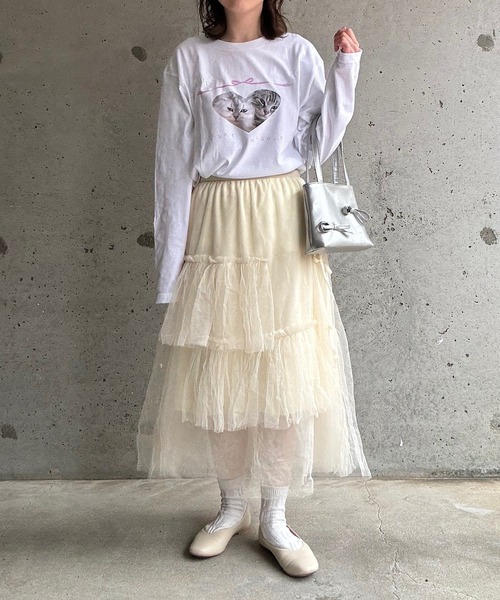 cuorequal(クオレコール)の「CATリボンロングTシャツ(Tシャツ/カットソー・レディース・ホワイト・MEDIUM/LARGE)」の7枚目の写真
