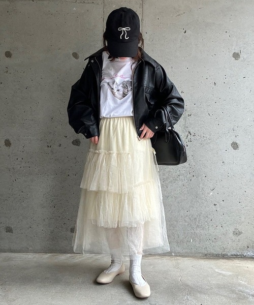cuorequal(クオレコール)の「CATリボンロングTシャツ(Tシャツ/カットソー・レディース・ホワイト・MEDIUM/LARGE)」の2枚目の写真