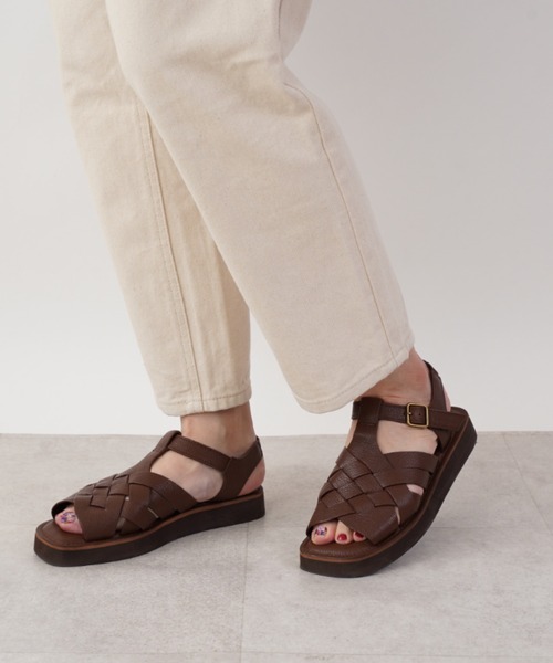 セール】hocco/ﾎｯｺ 編み込みベルト レザーフラットサンダル