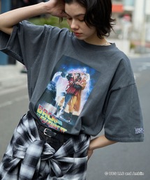 【BACK TO THE FUTURE & JAWS】別注 ピグメント加工ヴィンテージライクデザイン ビッグシルエット半袖Tシャツ/バック・トゥ・ザ・フューチャー/ジョーズ