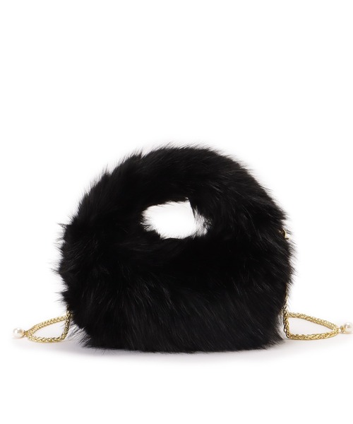 セール】パール チェーンストラップ付き ワンハンドル ファー バッグ