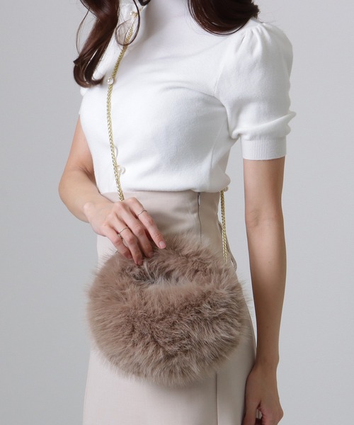Lace Ladies(レースレディース)の「パール チェーンストラップ付き ワンハンドル ファー バッグ(ハンドバッグ・レディース・ブラック/アイボリー/モカ/ブルーグレー・FREE)」の22枚目の写真