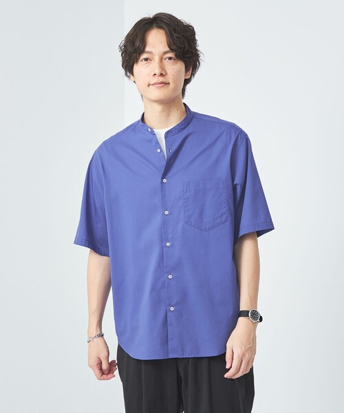 green label relaxing（グリーンレーベルリラクシング）の「コットンシルクボイル ジャストルーズ バンドカラー シャツ（シャツ/ブラウス・メンズ・ロイヤルブルー/ダークグリーン・M/L/S/XL）」の2枚目の写真