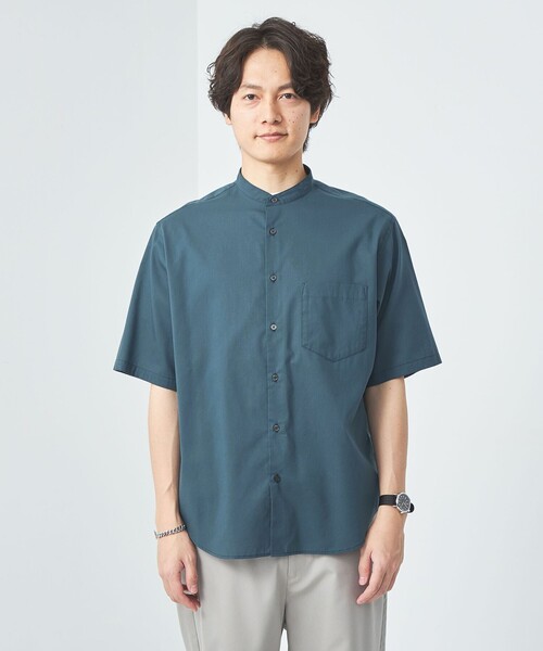 green label relaxing（グリーンレーベルリラクシング）の「コットンシルクボイル ジャストルーズ バンドカラー シャツ（シャツ/ブラウス・メンズ・ロイヤルブルー/ダークグリーン・M/L/S/XL）」の10枚目の写真