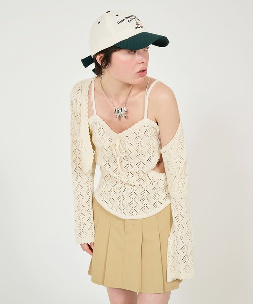TINA：JOJUN（ティーナジョジュン）の「透かし編み カントリーライクニットキャミ TINA：JOJUN（キャミソール・レディース・クリーム/ブラウン系その他・M）」の2枚目の写真