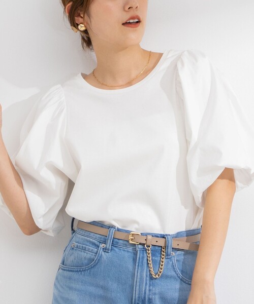 NOLLEY’S（ノーリーズ）の「2WAY布帛切り替え袖ボリュームカットソー（Tシャツ/カットソー・レディース・ブラック/ネイビー/ホワイト・FREE）」の2枚目の写真