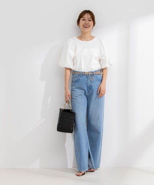 NOLLEY’S（ノーリーズ）の「2WAY布帛切り替え袖ボリュームカットソー（Tシャツ/カットソー・レディース・ブラック/ネイビー/ホワイト・FREE）」の4枚目の写真