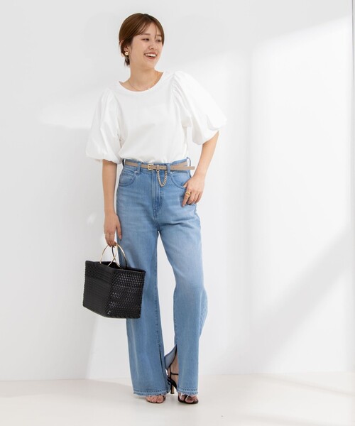 NOLLEY’S（ノーリーズ）の「2WAY布帛切り替え袖ボリュームカットソー（Tシャツ/カットソー・レディース・ブラック/ネイビー/ホワイト・FREE）」の5枚目の写真