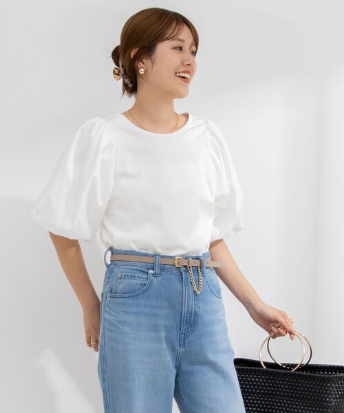 NOLLEY’S（ノーリーズ）の「2WAY布帛切り替え袖ボリュームカットソー（Tシャツ/カットソー・レディース・ブラック/ネイビー/ホワイト・FREE）」の6枚目の写真