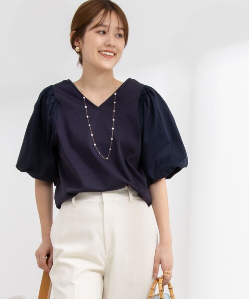 NOLLEY’S（ノーリーズ）の「2WAY布帛切り替え袖ボリュームカットソー（Tシャツ/カットソー・レディース・ブラック/ネイビー/ホワイト・FREE）」の11枚目の写真