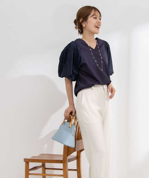 NOLLEY’S（ノーリーズ）の「2WAY布帛切り替え袖ボリュームカットソー（Tシャツ/カットソー・レディース・ブラック/ネイビー/ホワイト・FREE）」の12枚目の写真