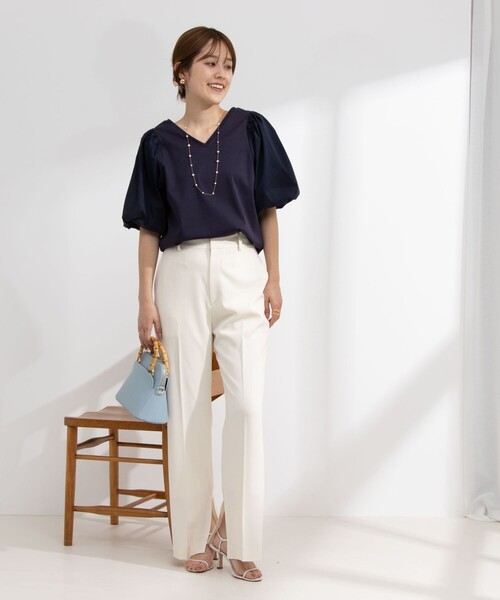 NOLLEY’S（ノーリーズ）の「2WAY布帛切り替え袖ボリュームカットソー（Tシャツ/カットソー・レディース・ブラック/ネイビー/ホワイト・FREE）」の14枚目の写真