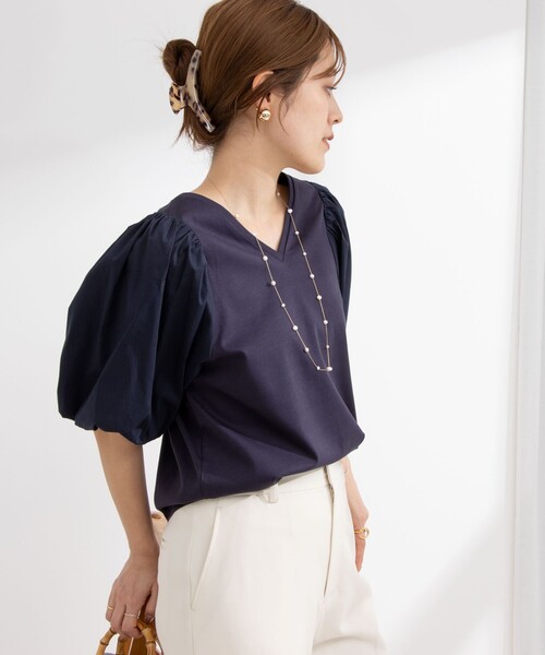 NOLLEY’S（ノーリーズ）の「2WAY布帛切り替え袖ボリュームカットソー（Tシャツ/カットソー・レディース・ブラック/ネイビー/ホワイト・FREE）」の16枚目の写真