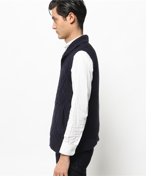 SEVENDAYS=SUNDAY（セブンデイズサンデイ）の「バルキーアクリル　ケーブルニットベスト（ベスト・メンズ・オフホワイト/ネイビー・MEDIUM/LARGE）」の3枚目の写真