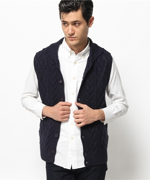 SEVENDAYS=SUNDAY（セブンデイズサンデイ）の「バルキーアクリル　ケーブルニットベスト（ベスト・メンズ・オフホワイト/ネイビー・MEDIUM/LARGE）」の5枚目の写真