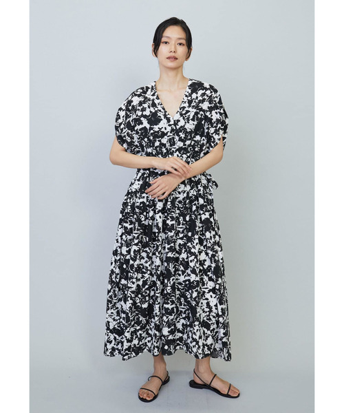 24SS 新品　プルミエアロンディスモン ボタニカルプリントドロストワンピース 24SS 新品 プルミエアロンディスモン ボタニカルプリント