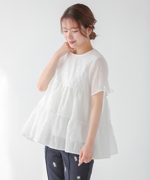 Fit more(フィットモア)の「シアージャガード袖リボンティアードトップス(シャツ/ブラウス・レディース・ピンク/ブルー/ホワイト・FREE)」の15枚目の写真