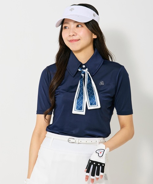 セール】ポロシャツ スカーフ付き 半袖 ゴルフウェア ロゴ刺繍