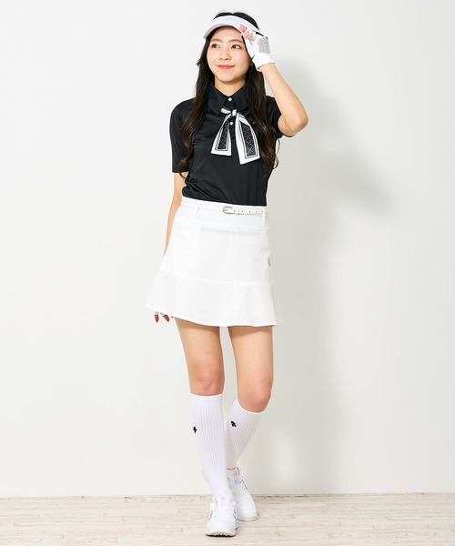 セール】ポロシャツ スカーフ付き 半袖 ゴルフウェア ロゴ刺繍