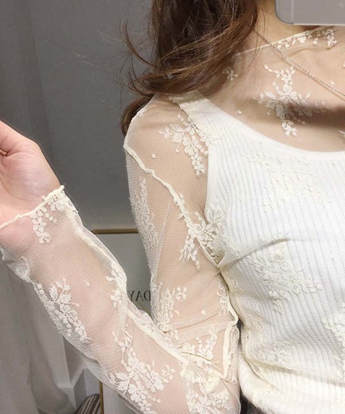 Miniministore(ミニミニストア)の「レース チュール トップス レディース(シャツ/ブラウス・レディース・グレー/ブラック/ベージュ/テラコッタ/ホワイト/キャメル・FREE)」の12枚目の写真