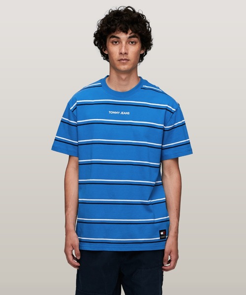 トミー ヒルフィガー   レギュラースクリプトボーダーTシャツ （ブルー） トミー ヒルフィガー TOMMY HILFIGER レギュラースクリプト