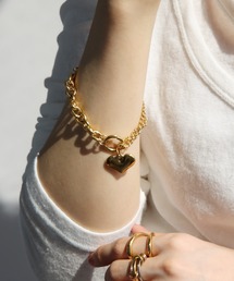 金属アレルギー対応 ハートチャームダブルチェーンステンレスブレスレット