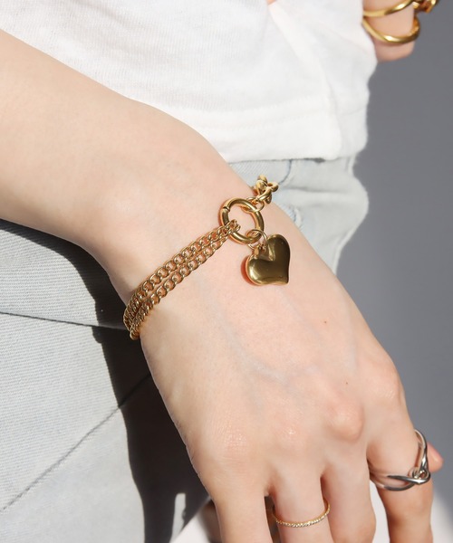 abaskdesign（アバスクデザイン）の「金属アレルギー対応 ハートチャームダブルチェーンステンレスブレスレット（ブレスレット・レディース・ゴールド/シルバー・FREE）」の10枚目の写真