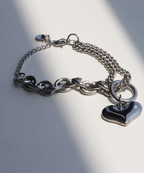 abaskdesign（アバスクデザイン）の「金属アレルギー対応 ハートチャームダブルチェーンステンレスブレスレット（ブレスレット・レディース・ゴールド/シルバー・FREE）」の7枚目の写真