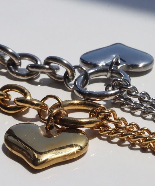 abaskdesign（アバスクデザイン）の「金属アレルギー対応 ハートチャームダブルチェーンステンレスブレスレット（ブレスレット・レディース・ゴールド/シルバー・FREE）」の8枚目の写真