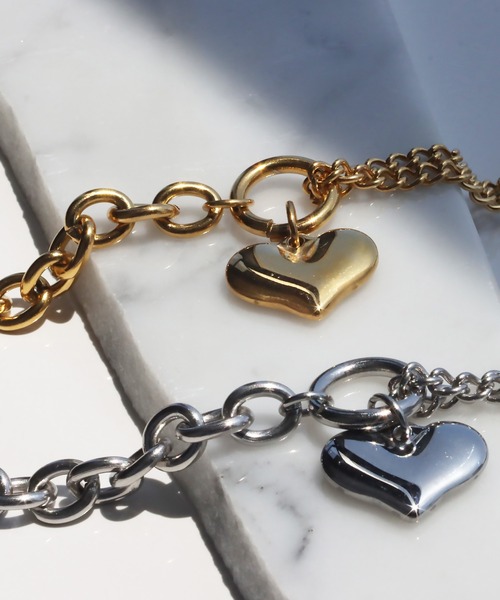 abaskdesign（アバスクデザイン）の「金属アレルギー対応 ハートチャームダブルチェーンステンレスブレスレット（ブレスレット・レディース・ゴールド/シルバー・FREE）」の13枚目の写真