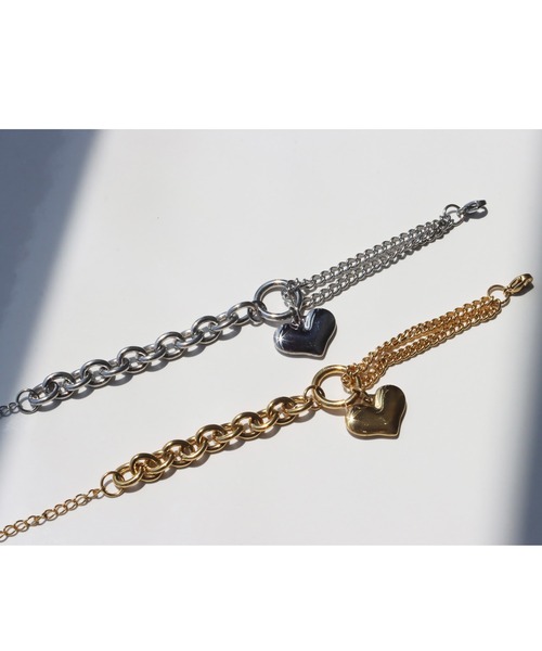 abaskdesign（アバスクデザイン）の「金属アレルギー対応 ハートチャームダブルチェーンステンレスブレスレット（ブレスレット・レディース・ゴールド/シルバー・FREE）」の14枚目の写真