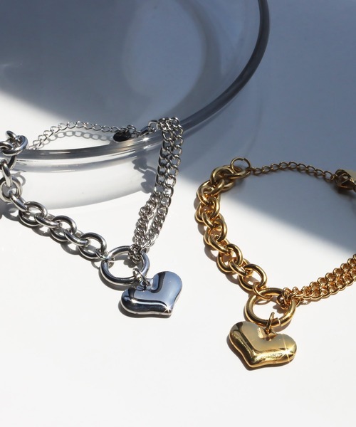 abaskdesign（アバスクデザイン）の「金属アレルギー対応 ハートチャームダブルチェーンステンレスブレスレット（ブレスレット・レディース・ゴールド/シルバー・FREE）」の16枚目の写真