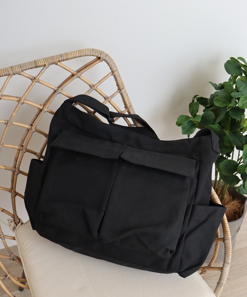 FUNALIVE(ファンアライブ)の「コットンキャンバスショルダーBAG(ショルダーバッグ・メンズ・ブラック/カーキ/アイボリー/ブラウン・F)」の1枚目の写真