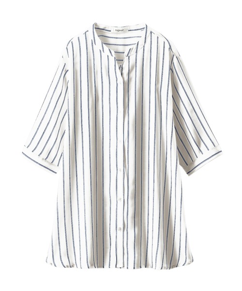 BELLUNA PLUS（ベルーナ）の「スラブ素材スキッパーデザインシャツ（シャツ/ブラウス・レディース・ネイビー系/コーラルピンク/ライトグリーン/オフホワイト・MEDIUM/LARGE/X-LARGE）」の5枚目の写真