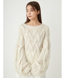 ケーブル編みモヘアラメニットプルオーバー