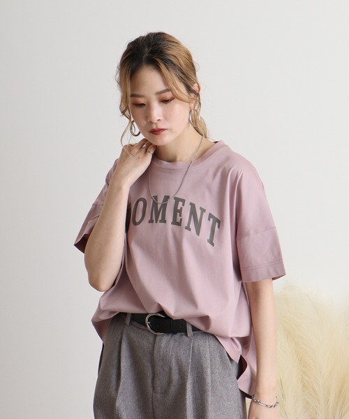 ブローディア BRODIAEA MOMENTロゴプリント半袖スムースTシャツ （モカ） ブローディア BRODIAEA MOMENTロゴプリント半袖スムースTシャツ