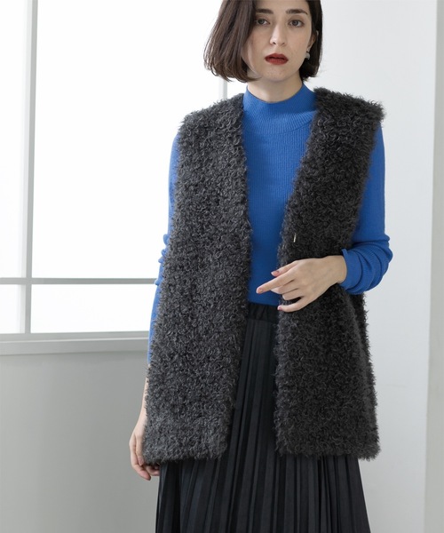OPAQUE.CLIP（オペークドットクリップ）の「◆カーリーフェイクファーベスト【洗濯機洗い可】（ベスト・レディース・ブラウン系/アイボリー/チャコールグレー・00）」の12枚目の写真