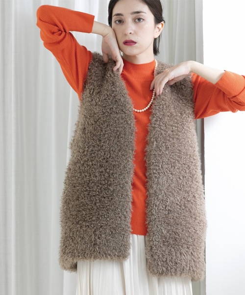 OPAQUE.CLIP（オペークドットクリップ）の「◆カーリーフェイクファーベスト【洗濯機洗い可】（ベスト・レディース・ブラウン系/アイボリー/チャコールグレー・00）」の18枚目の写真