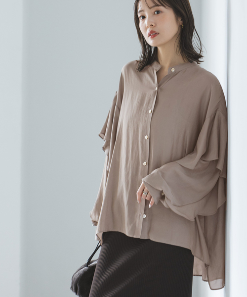 【匿名配送】noble ドライシフォンラッフルスリーブブラウス シャツ トップス Noble（ノーブル）の「《追加》ドライシフォンラッフルスリーブ